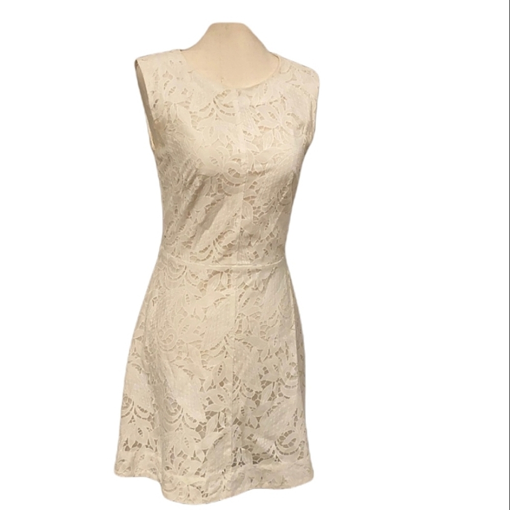 H&M SZ 4 Cream White Lace Overlay Midi Dress